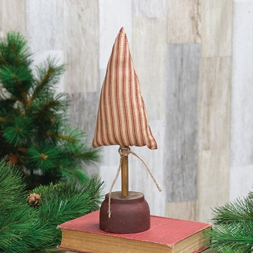 Red Stripe Ticking Christmas Tree on Base 11"