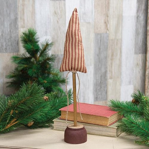 Red Ticking Stripe Christmas Tree on Base 16"