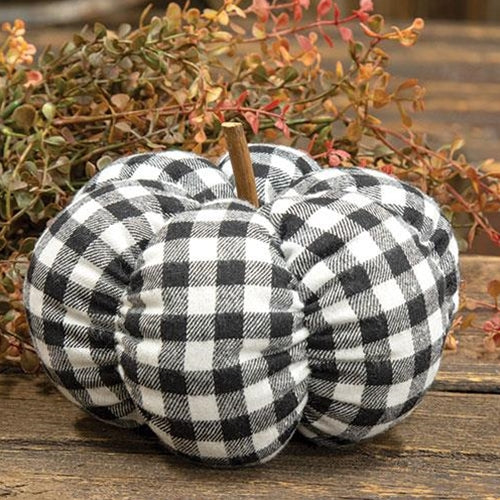 Black & White Gingham Stuffed Pumpkin 6.5"