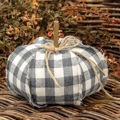 Gray Buffalo Check Stuffed Pumpkin 6.5"