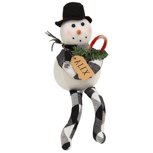 Alex Black & White Buffalo Check Snowman Doll