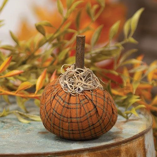 Orange Plaid Mossy Pumpkin 3"