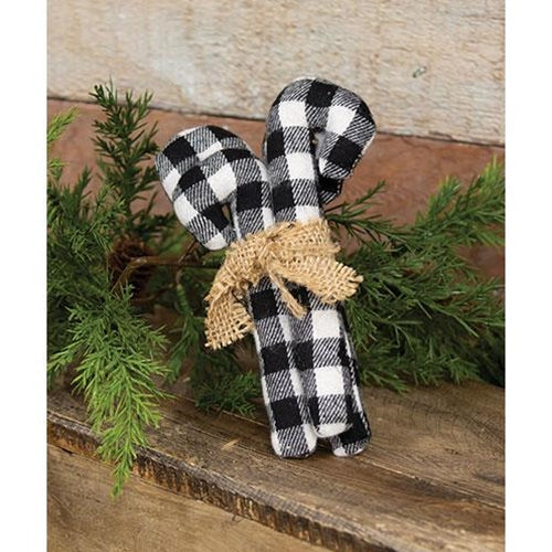 4/Set Small Black & White Buffalo Check Fabric Candy Canes