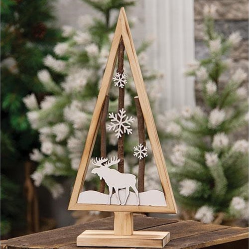 Medium Cutout Deer & Tree Wood Scene