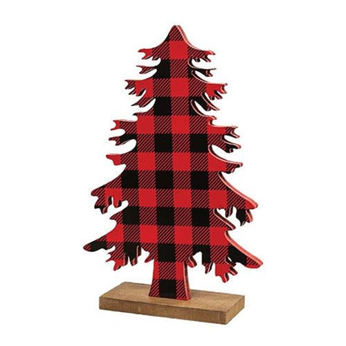 Red & Black Buffalo Check Wood Tree Small