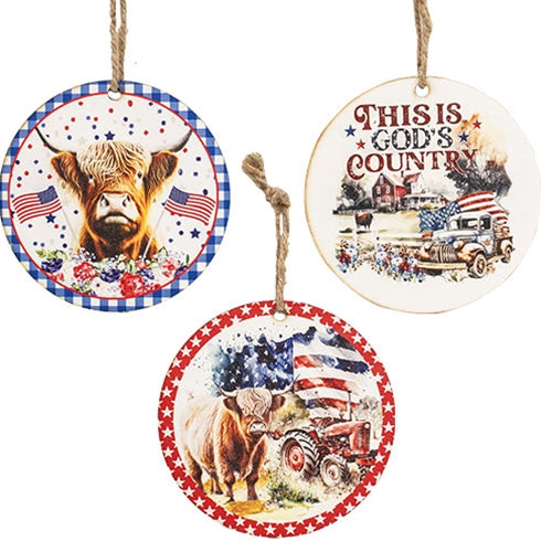God's Country Round Cow Ornament 3 Asstd.