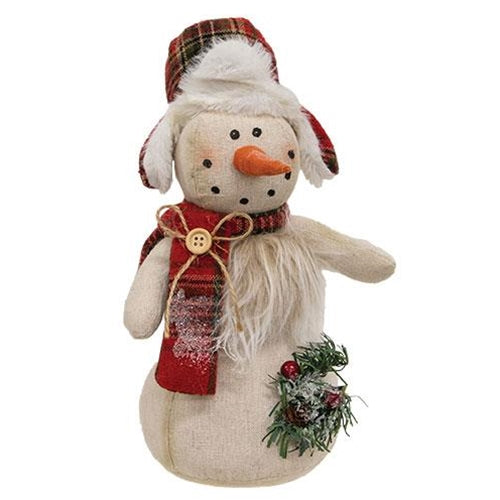 Furry Plaid Hunter Hat Standing Snowman