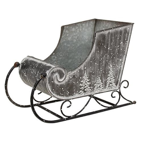 Embossed Snowy Pine Tree Metal Sleigh Small