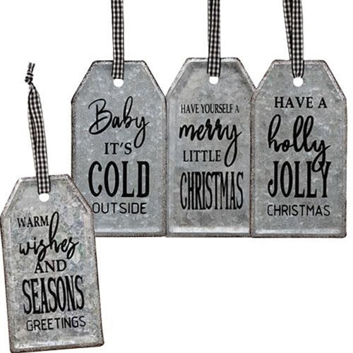 Galvanized Christmas Sayings Tag Ornament 4 Asstd.