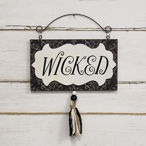 Wicked Damask Wood Hanging Sign