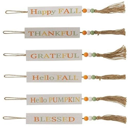 Harvest Multi Color Beaded Wood Tag with Tassel 6 Asstd.