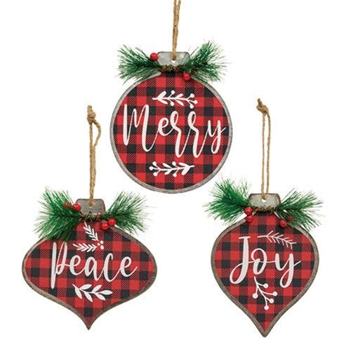 Joy Merry Peace Metal Ornament 3 Asstd.