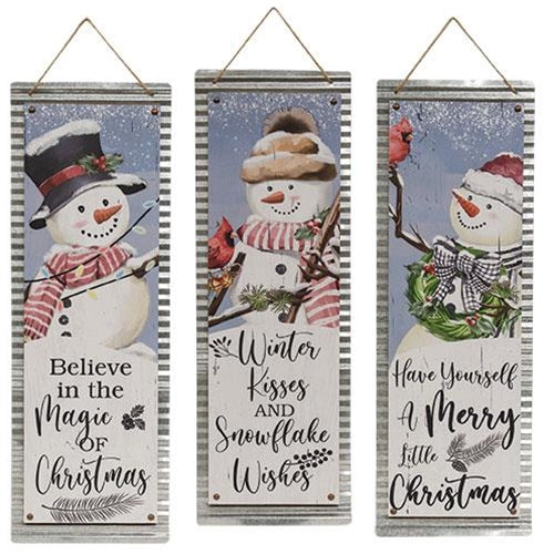 Christmas Snowman Metal Signs 3 Asstd.