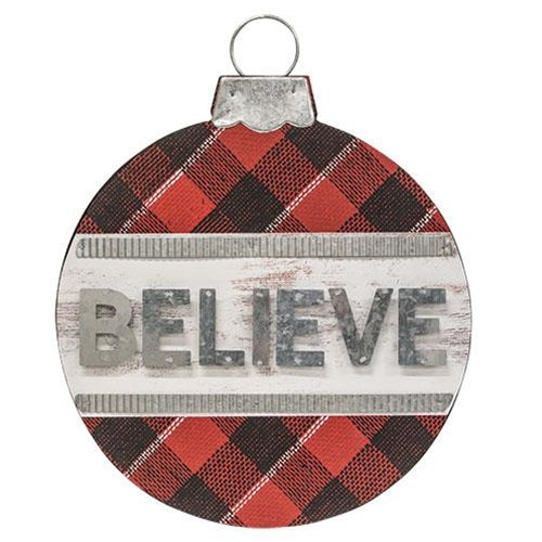 Plaid Believe Ornament Sign