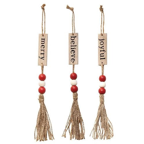 Sm Tassel Ornament with Red and White Beads 3 Asstd.