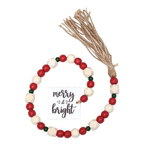 Merry & Bright Tassel Garland w/Red/Wht Beads