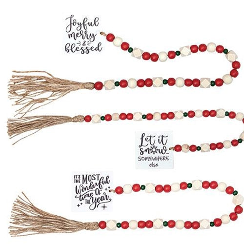 Lg Winter Phrases Tassel Garland w/Red/Grn Beads 3 Asstd.