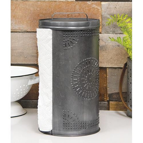 Antiqued Tin Punched Paper Towel Dispenser