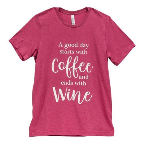A Good Day Starts With Coffee T-Shirt Heather Raspberry Small