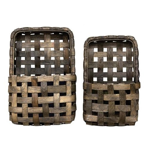 2/Set Aged Tobacco Wall Pocket Baskets