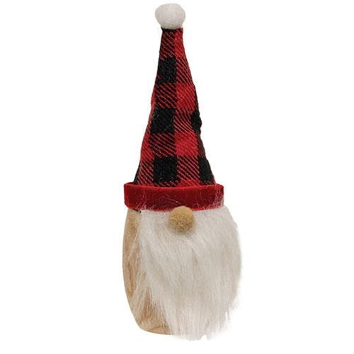 Nordic Wooden Gnome w/Black & Red Buffalo Check Hat