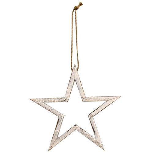 Distressed White Wooden Frame Hanging Star 8"