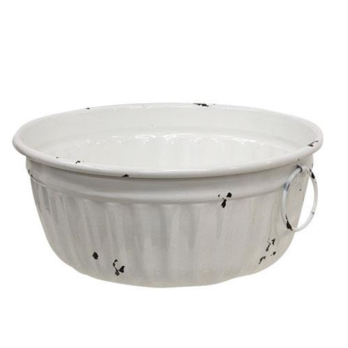 3/Set Distressed White Metal Bowls w/Handles