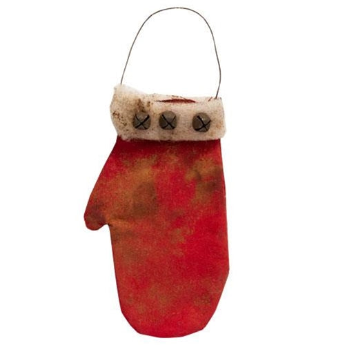 Primitive Mitten Pocket Ornament Red