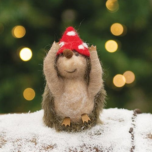 Felted Hedgehog w/Mushroom Hat