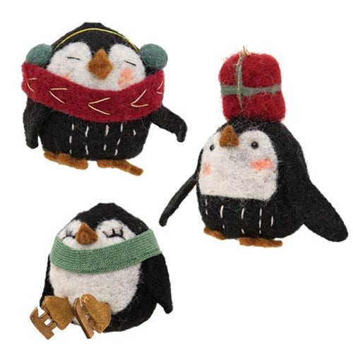 Felted Penguin Ornament 3 Asstd.