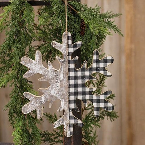 Black/White Plaid  & Birch Snowflake 9.75"