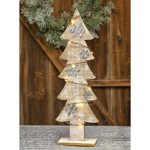 Sm Wood/Galvanized Snowflake Tree w/LED Light