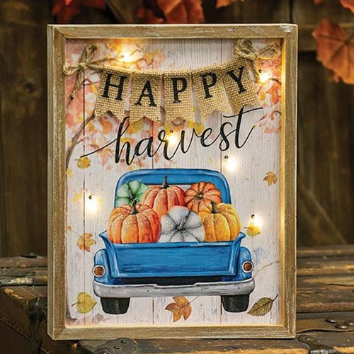 Happy Harvest Truck Wood Sign w/LED Lights