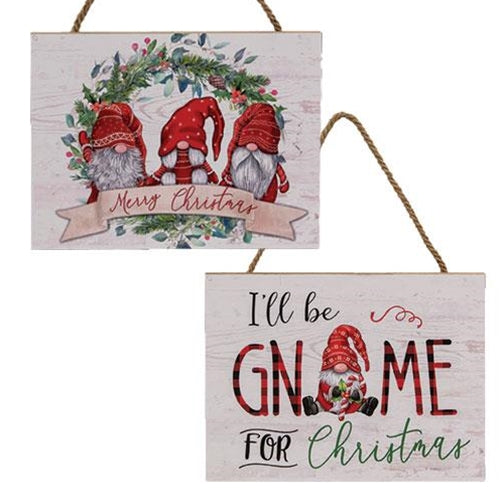 Christmas Gnome Wooden Sign 2 Asstd.