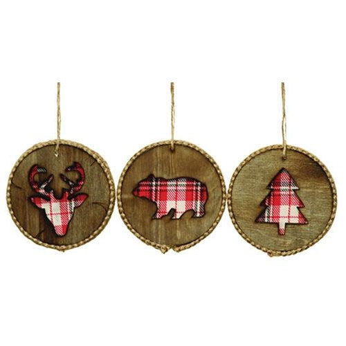 Wooden Plaid Cutout Ornament 3 Asstd.