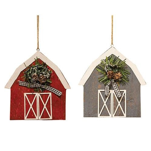 Barn w/Wreath Ornament 2 Asstd.