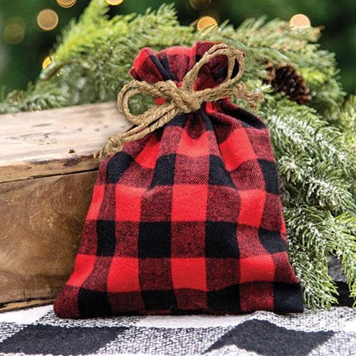 Red/Black Buffalo Check Fabric Drawstring Bag