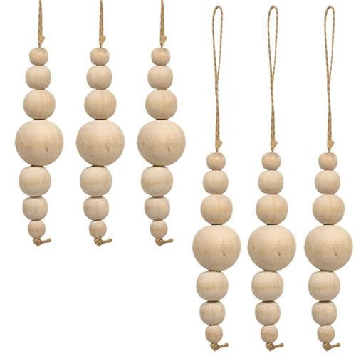 6/Set Natural Wooden Bead Ornaments