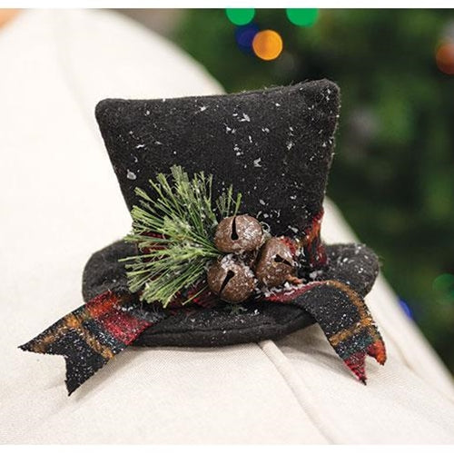 Snowy Stuffed Felt Top Hat w/Pine & Bells