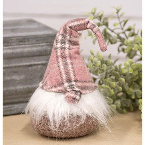 Sitting Plush Pink Plaid Santa Gnome