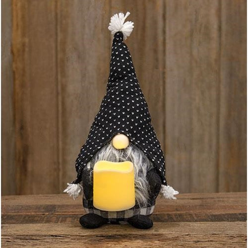 Standing Gray Beard Gnome with Spotted Hat & Candle