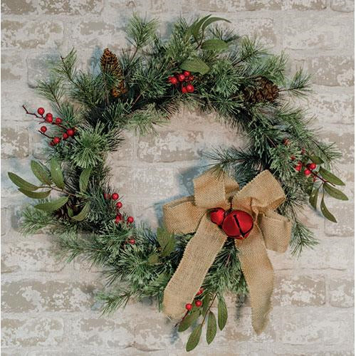 Brush Pine w/Red Bells Wreath