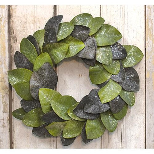 Vintage Glitter Magnolia Leaves Wreath 22"