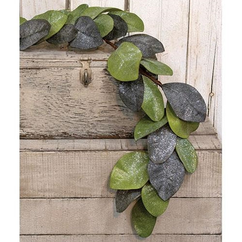 Vintage Glitter Magnolia Leaves Garland 4ft