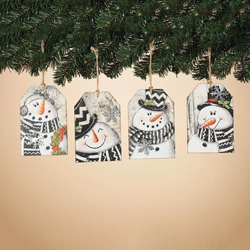 Wood Snowman Tag Ornament 4 Asst