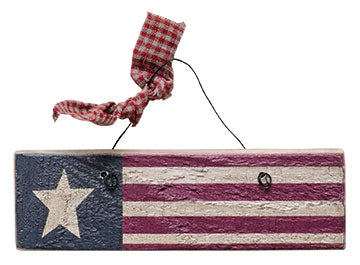 Antiqued Wood Flag Ornament