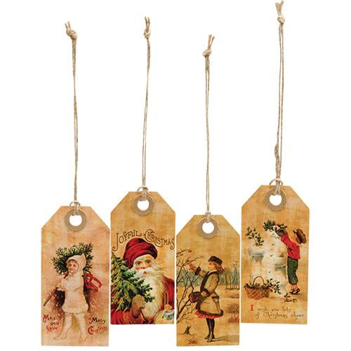 4/Set Vintage Joyful Christmas Tags