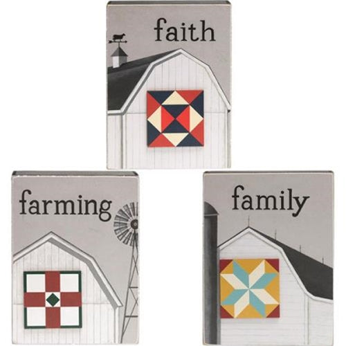 Faith Family Farming Quilt Star Box Sign 3 asstd.