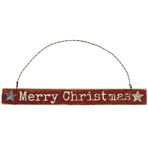 Merry Christmas Sign Ornament w/Rusty Wire Hanger