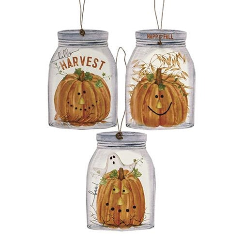 Happy Fall Mason Jar Ornament 3 Asstd.